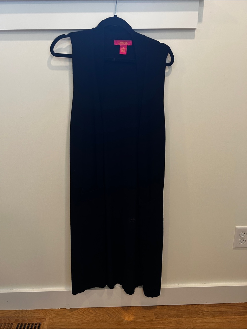 Catherines Black Open-Front Long Vest